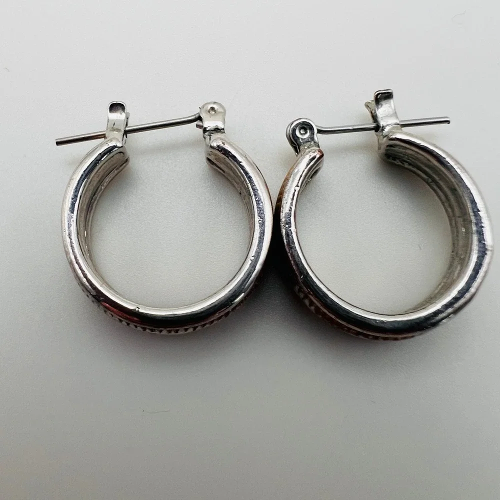 Two Tone Silver Gold Hoop Earrings Small C Hoop Lever Back Mixed Metal